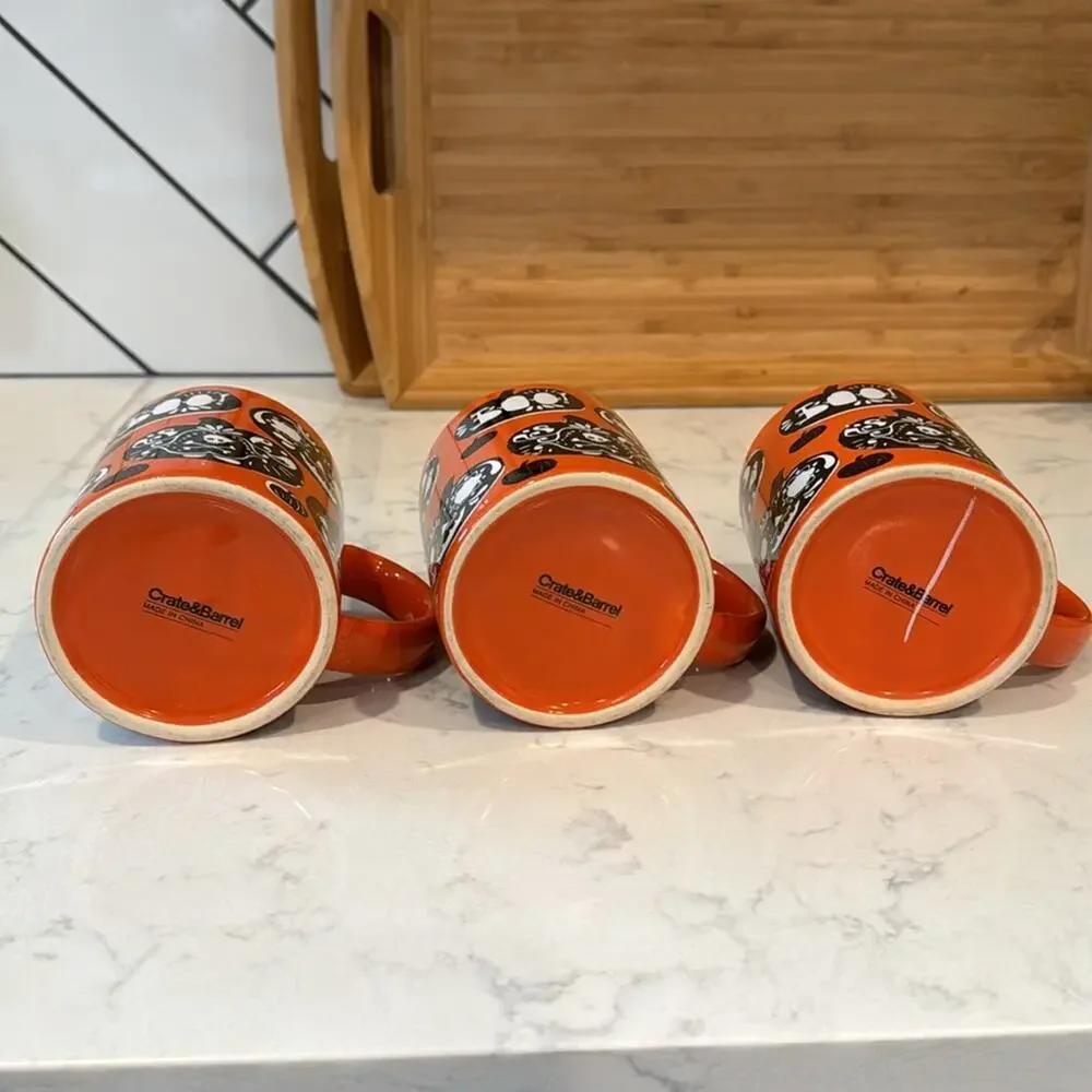 Crate & Barrel Halloween mugs BOO PUMPKINS Orange Black 14 oz x3